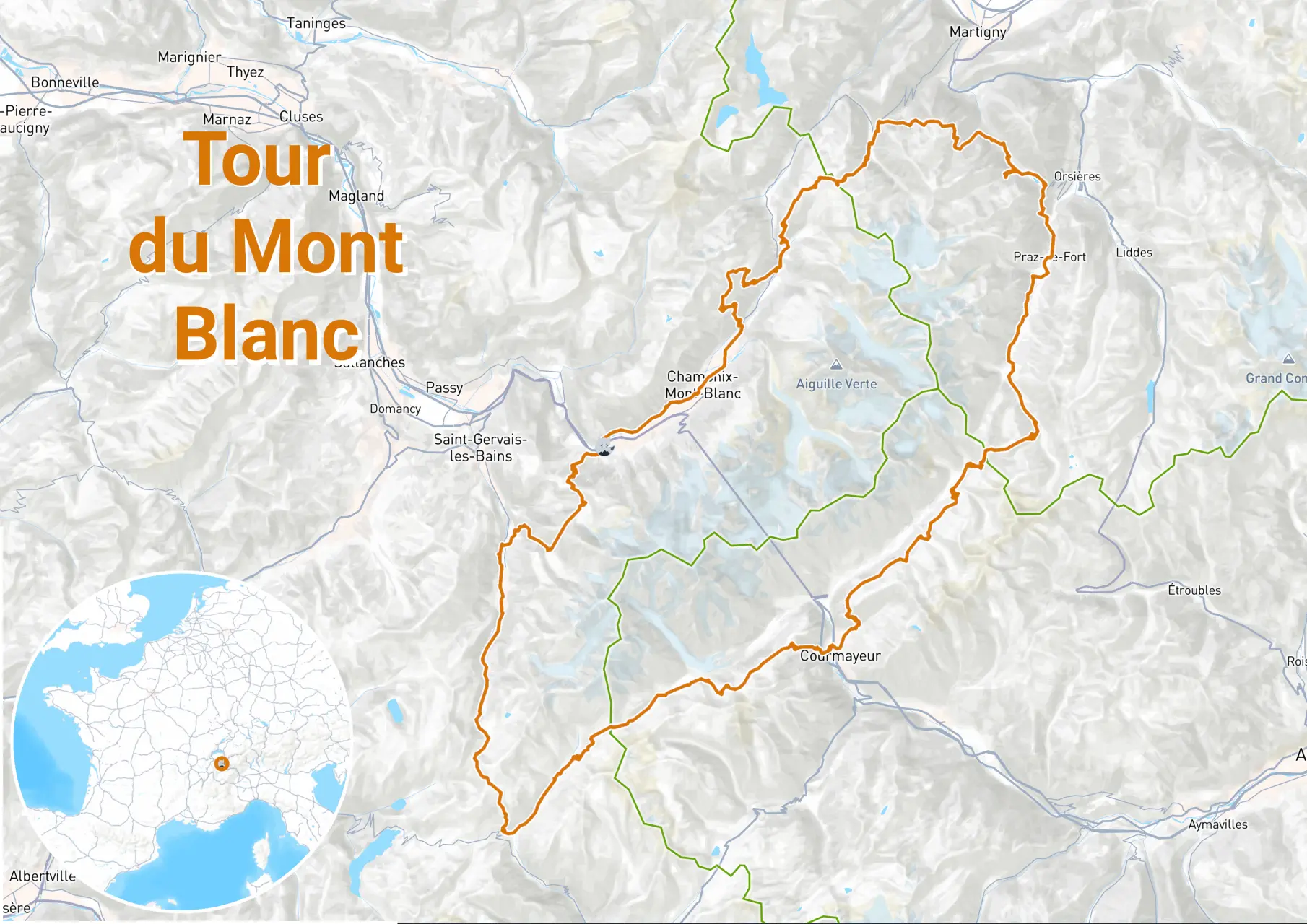 Carte Tour du Mont-Blanc en 7 jours